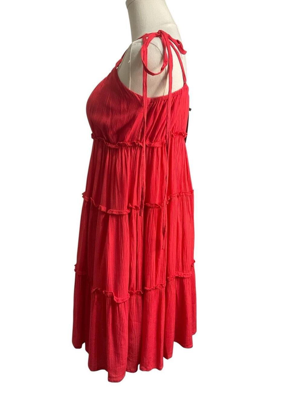 Red Tiered Tie-Shoulder Sundress - Brand - Picture 4 of 6